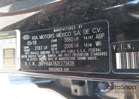 2018 Kia Forte Lx из США, поврежденный, VIN 3KPFK4A78JE273638